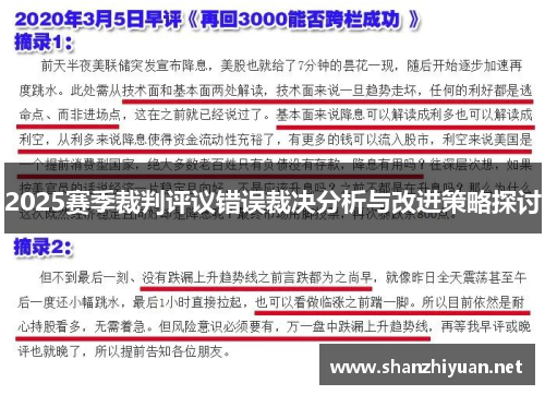 2025赛季裁判评议错误裁决分析与改进策略探讨